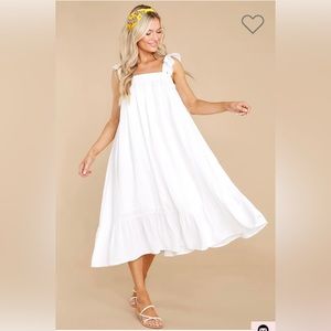 Red Dress - So You Hear White Midi Dress